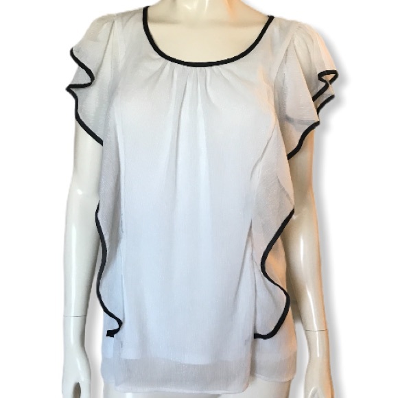A. Byer Tops - A. Byer white ruffle shirt black trim size large